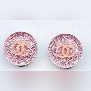 Chanel Pink Glitter CC Logo Round Earrings